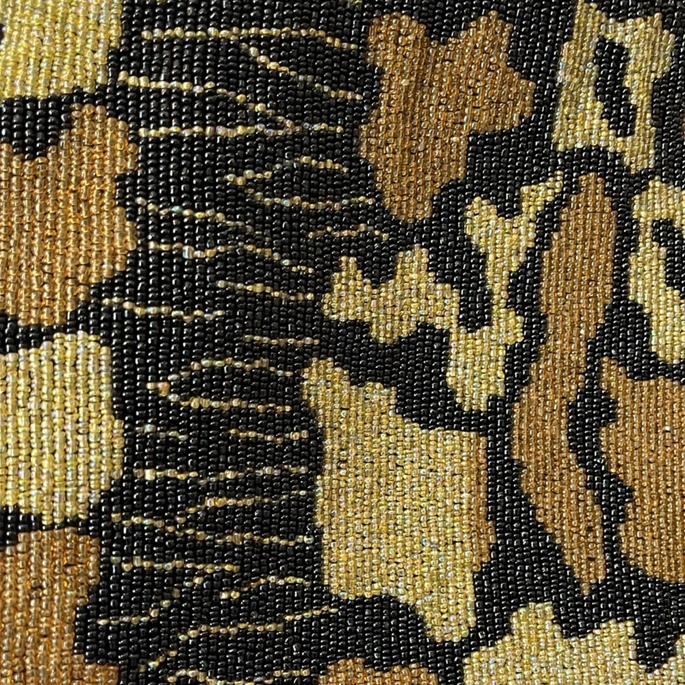 VINTAGE CHRISTIANA ANIMAL PRINT FULL BEADED SHOULDER BAG BLK GOLD TAN - Picture 6 of 12